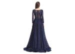 Dark Blue Illusion Backless Long Sleeve Occasion Dresses For Women Party