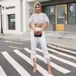 High Tide Linen Nautical Crop Top High Tide Nautical Cropped Crocheted Linen Top