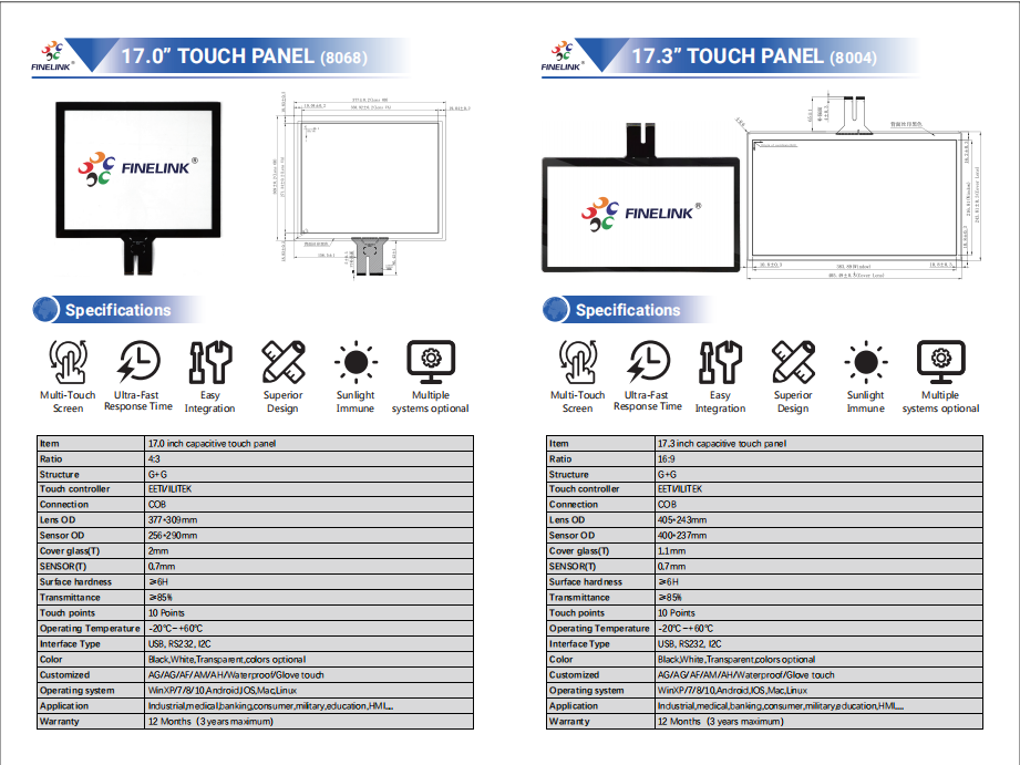 10.1-21.5 Inch G G PCAP Touch Panel Capacitive Touch Panel For Industrial