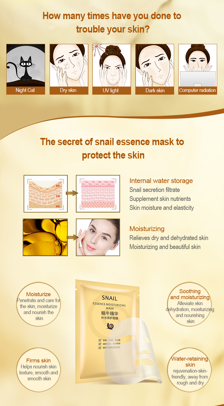 Brightening Mascarilla Facial Essence Korean Collagen Snail Silk Face Mask Sheet Overnight Whitening Beauty Spot Removal Mask