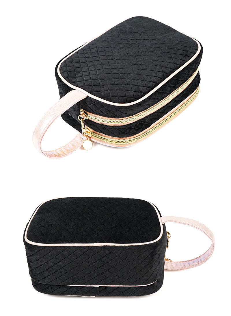 Double Zipper Velvet Cosmetic Makeup Bag With Handle