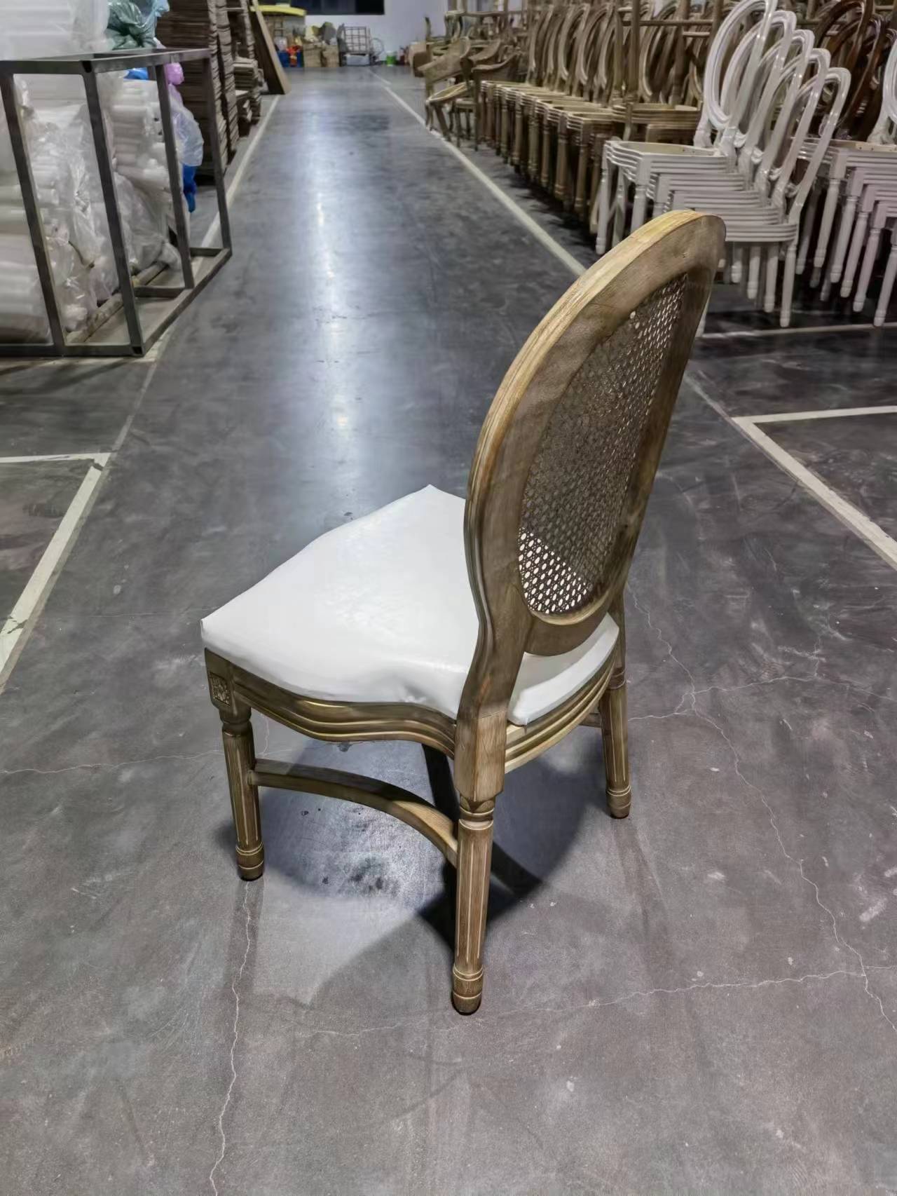 PU Leather Covered French Vintage Style Dining Chair with Stackable Design and Solid Wood