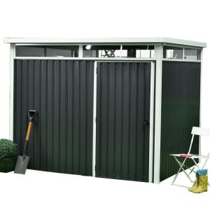 China 16x8ft 10ftx8ft Pent Roof Metal Shed 187cm 0.3mm Lockable Door With Metal Foundation factory