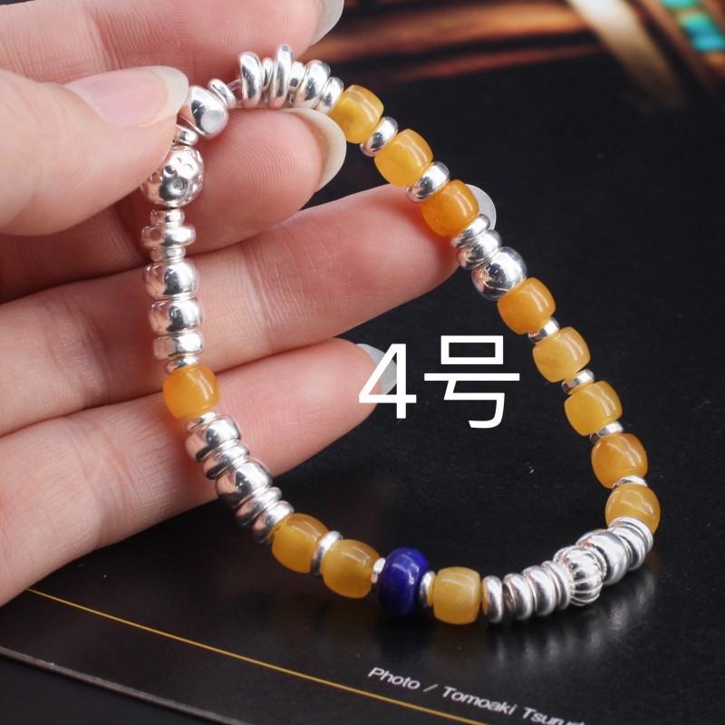 Bracelet S925 Sterling Silver Bracelet Wrapped With Beeswax Original Design Sterling Silver Hand-Woven Yellow Chalcedony Small Fortune-Bringing Tag