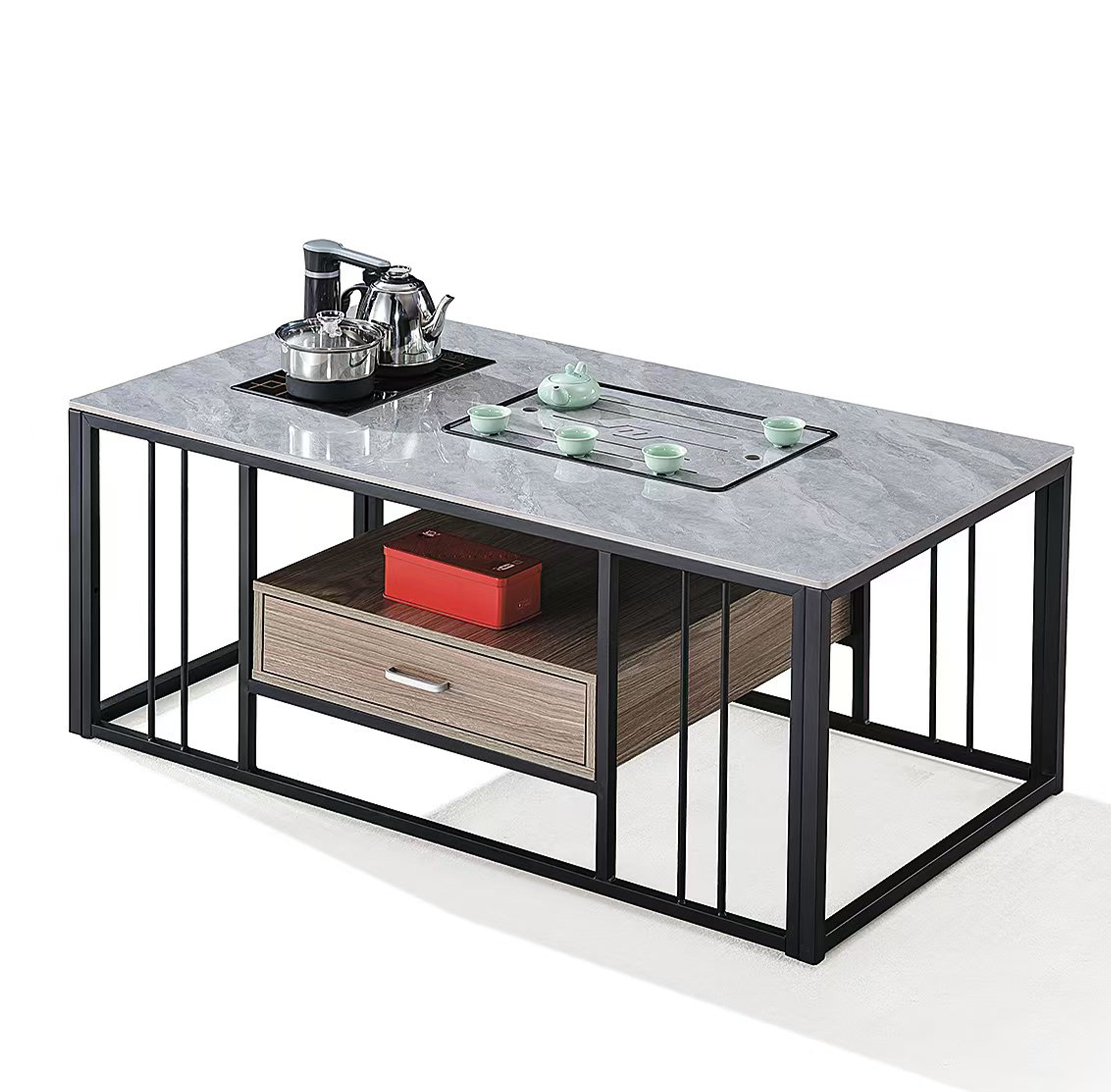 Modern Rectangular Stone With Metal Frame Heat Resisting Kettle Office Furniture