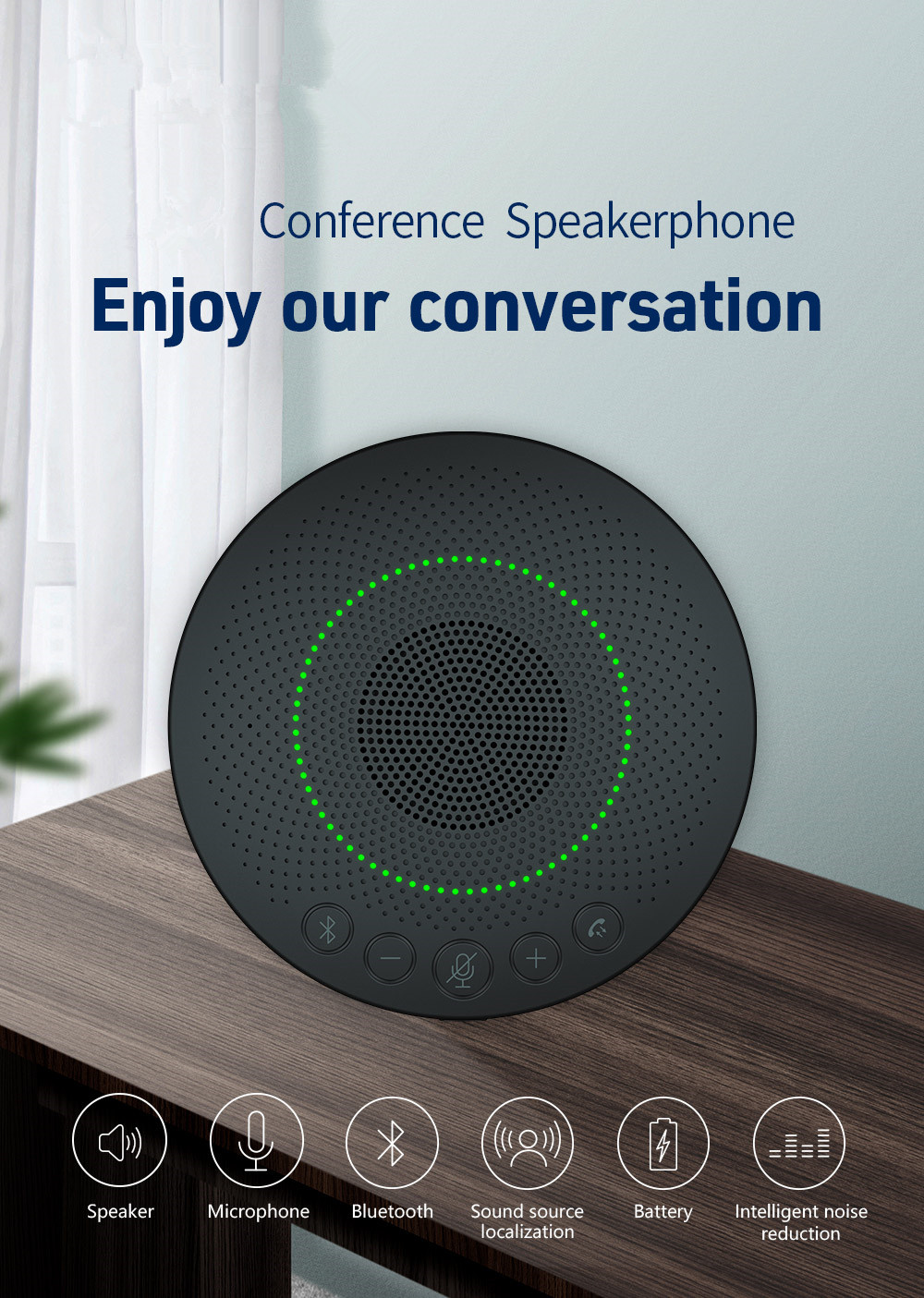usb wireless plug and play audio system omnidirectional conference microphone or speakerphone with battery