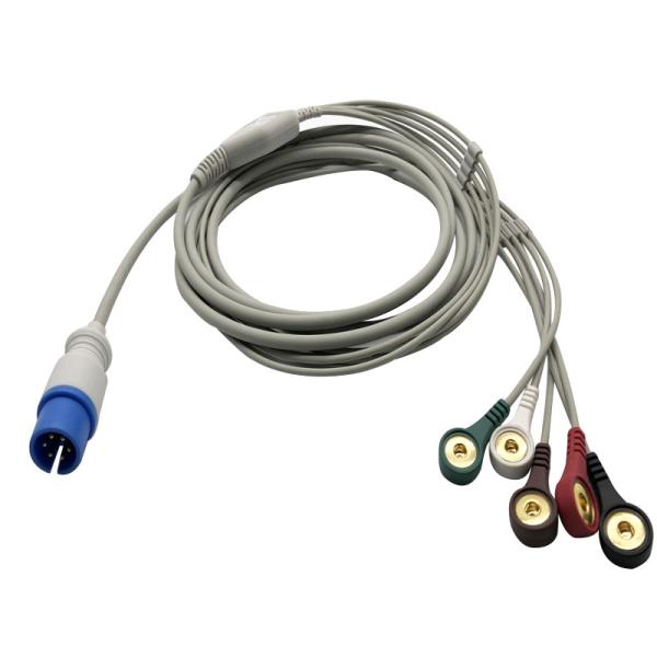 China 5 Leads 6pin MEK Physio Control Ecg Cable With Pinch Snap End factory