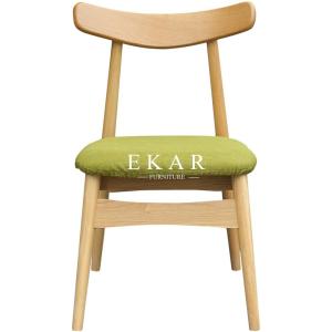 China Modern Nordic Designs Furniture No Arm Oak Wooden With Seating Cushion Fabric Dining Chair factory