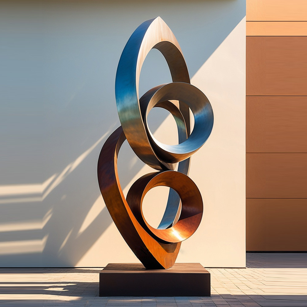 Decoration Rust Steel Combine With Stainless Steel Circle Sculpture