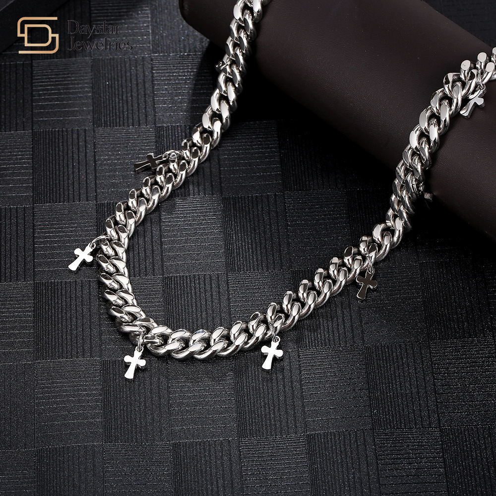Cross Pendant Necklace Titanium Steel Hip Hop Jewelry Cuban Link Chain Choker