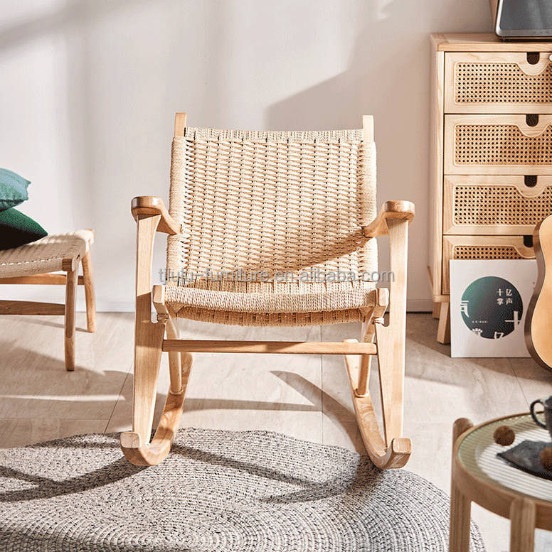 Add a Touch of Elegance to Your Outdoor Lounge with Vintage Woven Rope Solid Wood Rocking Chair