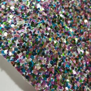 China Decoration Shoe bag wallpaper Hexagon Sparkling metallic mix color chunky Glitter Leather Fabric factory