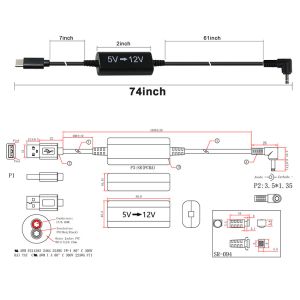USB-C to 12V Step-Up Cable with Right-Angle DC Plug