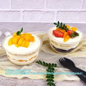 Plastic Cups Ice-Cream Cups Dome Lids, 180ml/6oz Sundae Dessert Cups For Iced