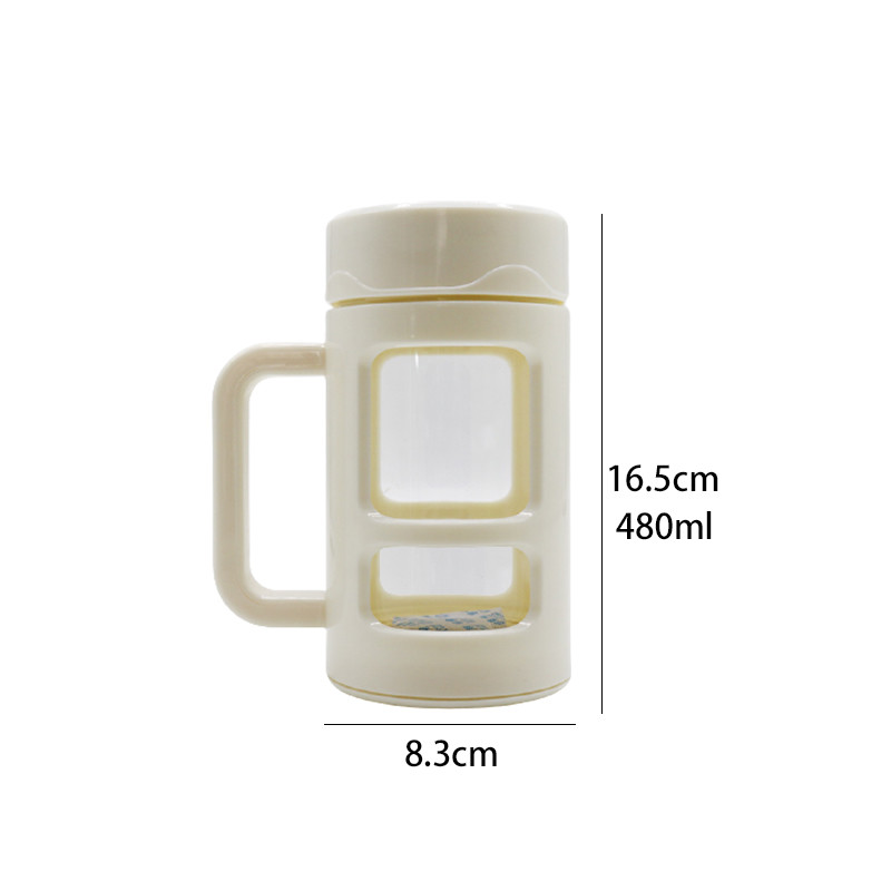 Office Insulated Thermos Personalized Glass Cup 480ml Heat Resistant