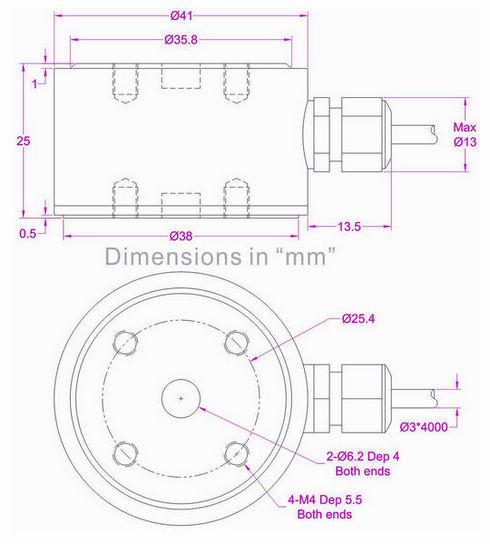 flange mounted load cell 4.5klb 2klb 1klb 500 lb