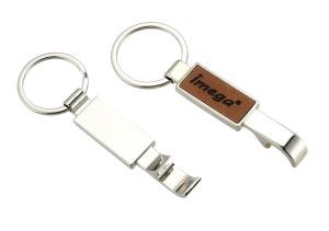 China Laserable PU Leather Metal Bottle Opener Keychain Rectangle With Keyring factory