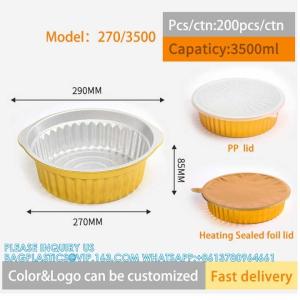 China 270mm Diameter 3500ml Golden Series Aluminum Foil Baking Round Shape Pan/Container With Lid For Fast Food Packing factory