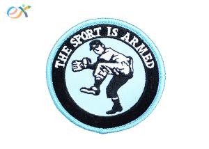 China Twill Material Embroidered Football Patches , Round Shape Iron On Baseball Patches factory