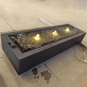 China Dark Grey Rectangle Water Fountains Outdoor Metal Water Table Feature With LED lights on sale