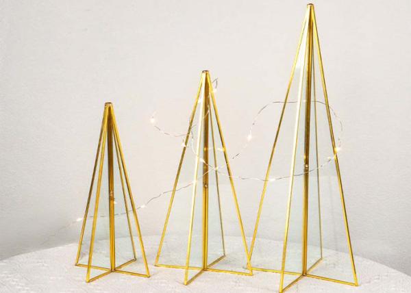 Glass cone tower craft ornaments Christmas glass box decoration Gold border