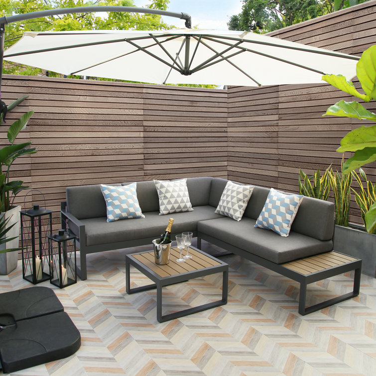 Garden Set AJUNION L Shape Sectional Sofa with UKFR Cushion and Aluminum Frame