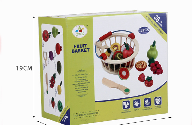 Magnetic 10.5cm Wooden Fruit Cutting Set Wooden Fruit Basket Toy