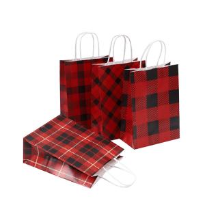China Grid Pattern Custom Printed Carrier Bags , Brown Paper Gift Bags Size 16 X 8 X 22 Cm factory