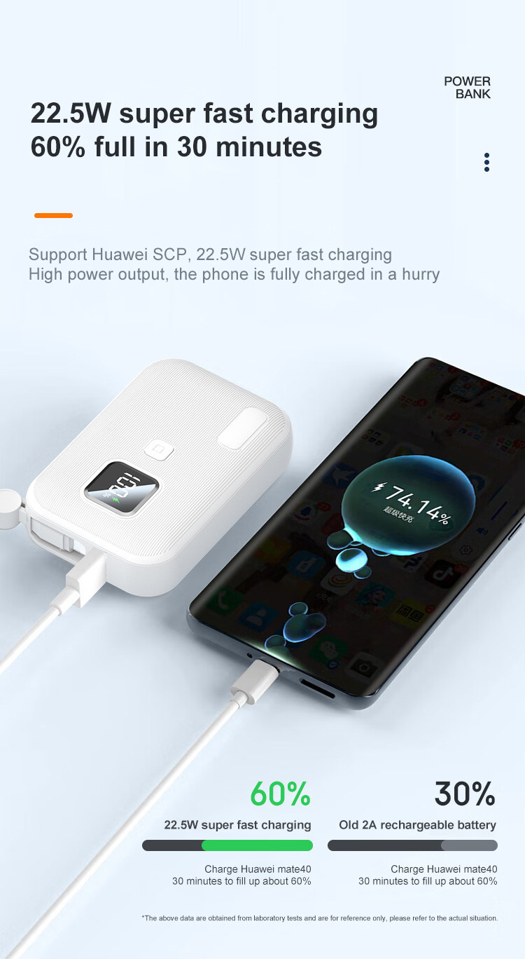 10000mAh Lightweight Mini Power Bank Wireless Charging Type C for On the Go Convenience