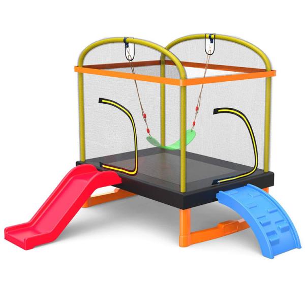 Kids' Fitness Unisex Iron Frame Indoor Outdoor Trampoline with Climb Ladder and