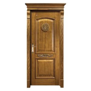 China Single Flush Flower Carving Solid Wood Entrance Doors 45mm Thickness factory