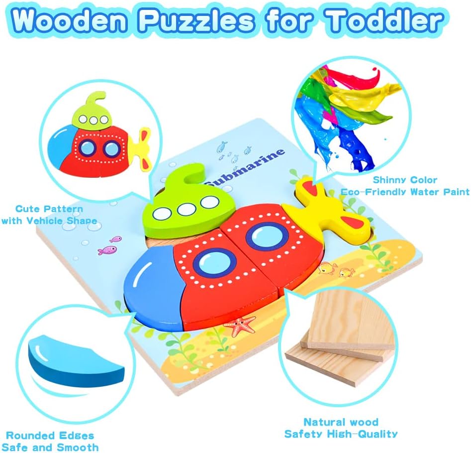 Unisex 6 Packs Vehicle Shape Jigsaw Puzzles for Toddlers 1-3 Infant Educational Gifts