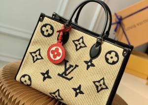 China M57723 Monogram Raffia Woven And Monogram Giant Embroider LV Letters Tote Handbag factory