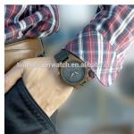 Black Natural Bamboo Wooden Watch Genuine Brown Leather Strap Full Diamond Dial