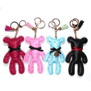 China OEM Cute Teddy Bear Animal Leather Keychain With Brass Plating factory