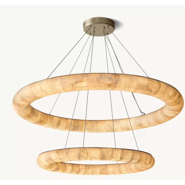 China Rivage Lisse Two-Tiered Round Alabaster Chandelier 61" For Entry High Ceiling Chandelier factory