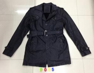 China 9005 Men's black pu fashion long jacket coat stock factory