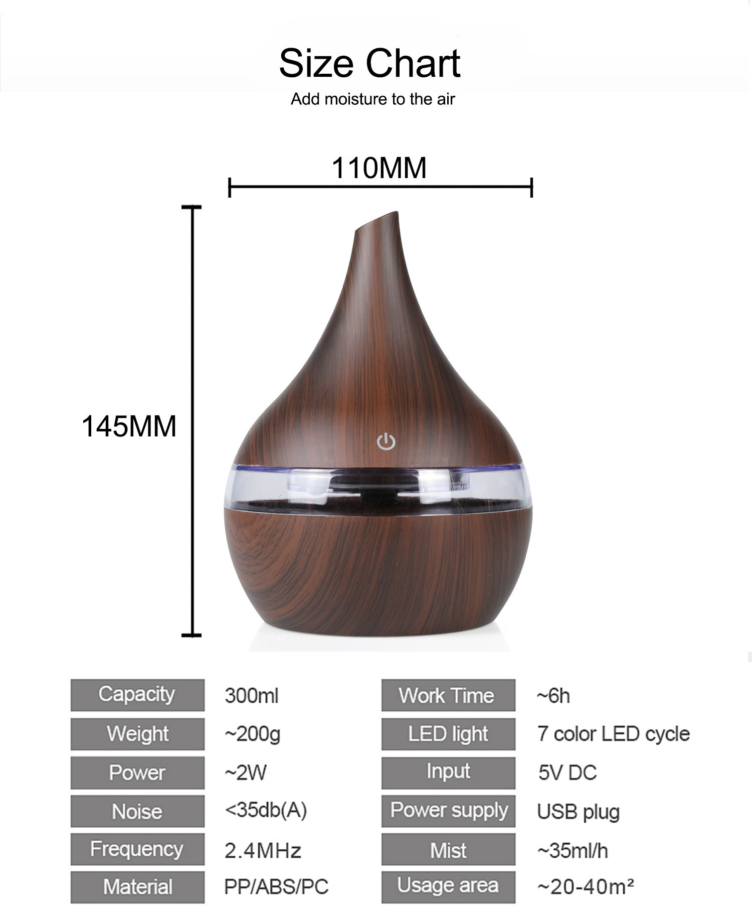 300ml USB Electric Aroma air diffuser wood Ultrasonic air humidifier for home