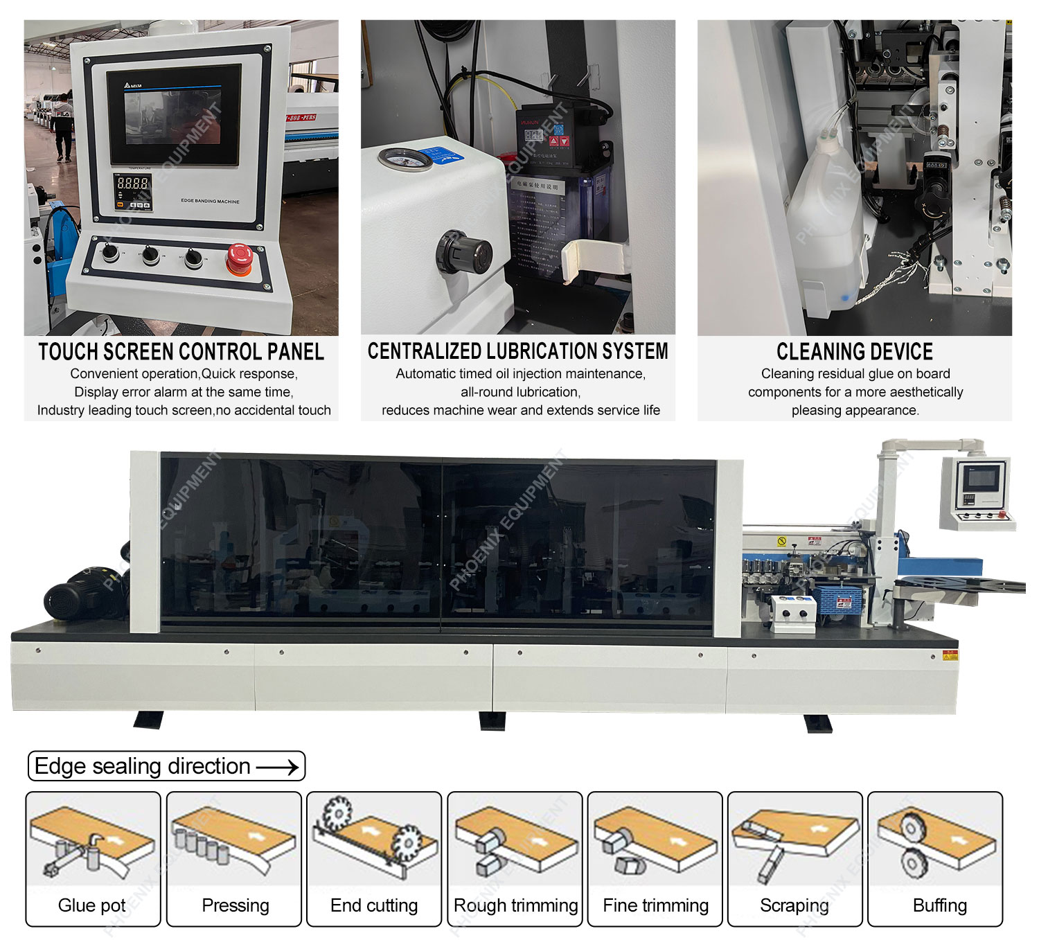 12kW Power Woodworking Machine Edge Banding And Trimming With Auto Gluing And Cleaning