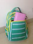 OEM ODM Green White Polyester Striped High School Backpacks with Laptop Pocket