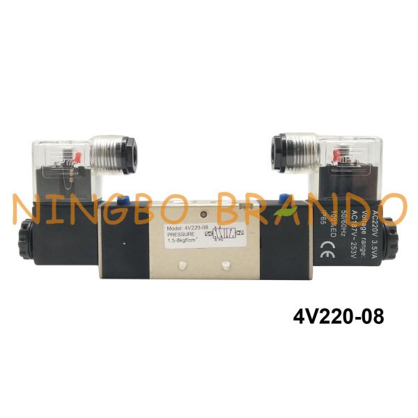 China BSPT 1/4" 4V220-08 AirTAC Type Pneumatic Solenoid Valve Double Electrical Control Light DC24V factory