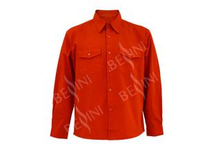 China Men's 100%Cotton Twill Orange Work Shirt Long Sleeve Back Across Reflective Tape Chest Pockets factory