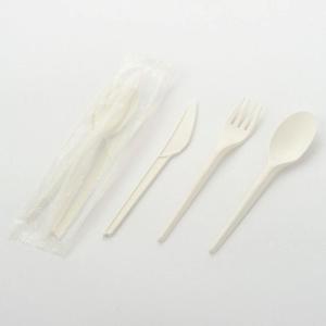 China Disposable CPLA Fork Spoon Knife Plastic Cutlery Set With Napkin factory