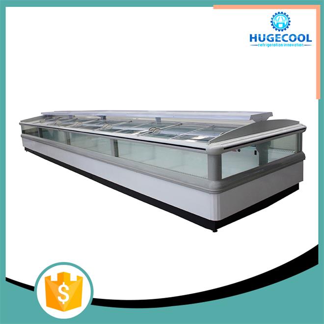 Glass Door Supermarket Island Freezer Unique Evaporator Coil Design