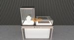 Anti Collision Curved Glass Jewelry Cabinet Golden Layered Jewelry Stands