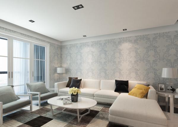 Ivory White Damask Pattern Victorian Wallpaper for Interior Decoration , Anti -