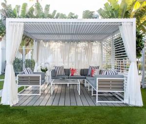 China 3x5m Aluminum Louvered Pergola Villa Yard Electric Flip Louvers With Sides factory