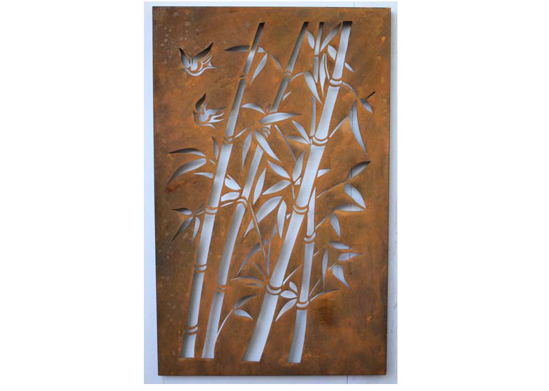 Corten Steel Metal Wall Sculpture Bamboo Pattern For Commercial Receptions
