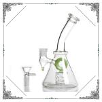 Fluorescence Green Glass Beaker Bubbler Bong , Hole Percolator Bubbler Pipe