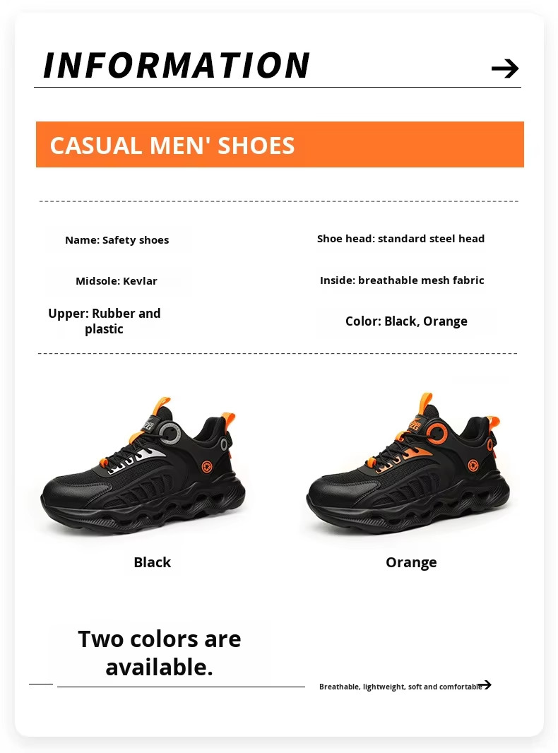 TPU Flying Knit Work Shoes With EVA Sole For Industrial Safety Kevlar Mid Sole Steel Toe Anti-stab And Anti-smash